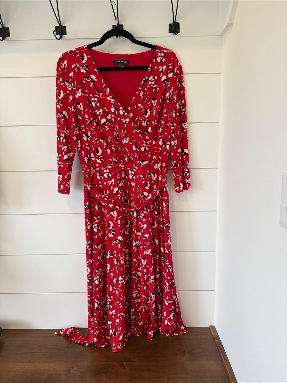 Ralph Lauren Red Floral Wrap Midi Dress - Picture 4 of 6